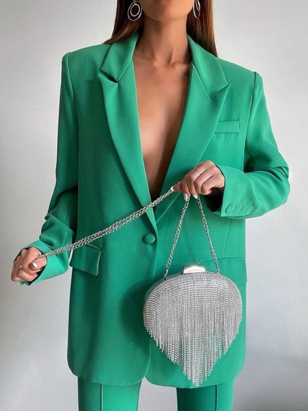 olga berg Bria Crystal Fringed Bag in Silver